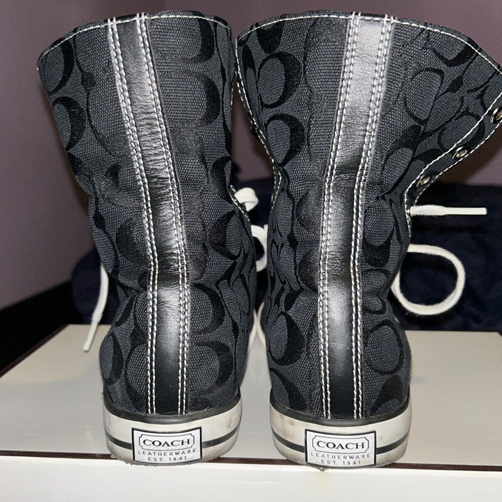 Coach Black and White High-Top Sneakers with Butterfly Lining - Picture 3 of 12